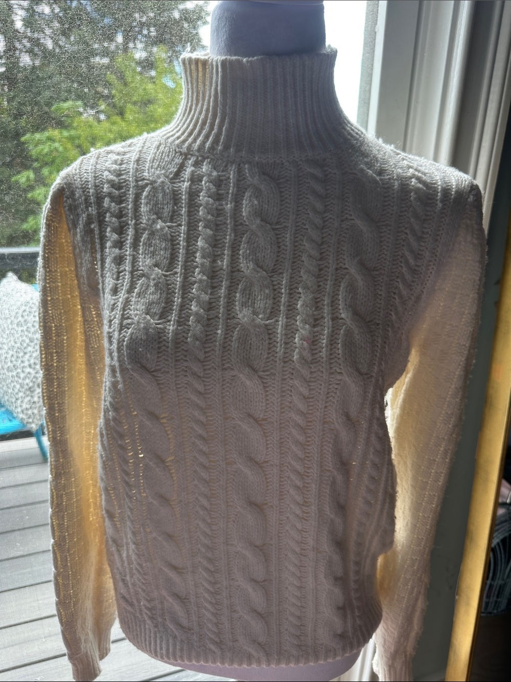 Ann Taylor Cream Cable-Knit Turtleneck Sweater
